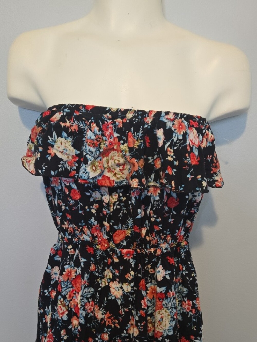 Vintage Black Floral Strapless Maxi Dress - Picture 3 of 8